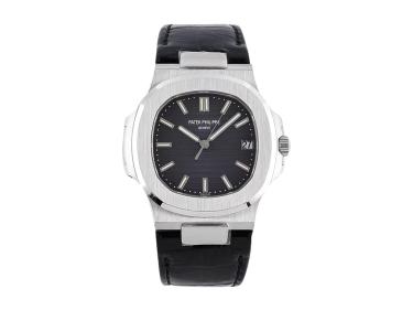 Nautilus Stainless Steel with Grey Dial on Leather Strap (40mm)