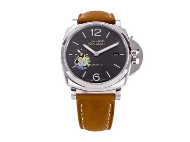 Luminor Due 42 3 Days 'Date' Stainless Steel Case with Grey Sunburst Dial and Brown Strap (38mm)
