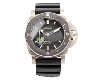 Luminor Submersible 1950 Amagnetic 3 Days Automatic 'Titanio' with Black Dial and Black Strap (47mm)