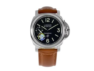 Luminor Marina Logo Stainless Steel with Black Dial and Brown Strap (44mm)