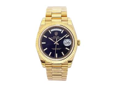 Day-Date 40 Yellow Gold 'President' with Black Motif Dial and Fluted Bezel